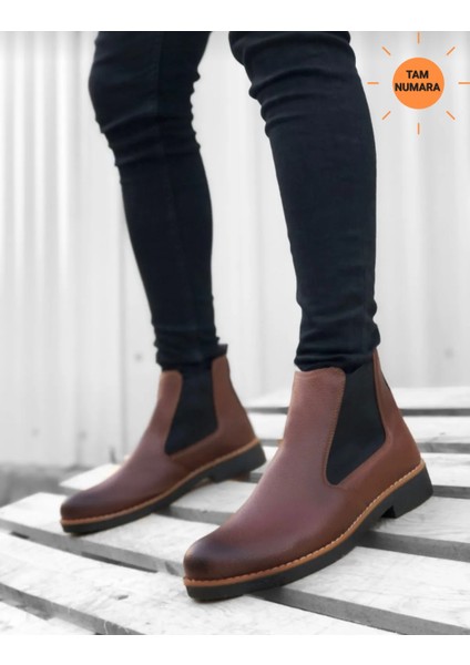 Erkek Kışlık Chelsea Taba Baskılı Bot