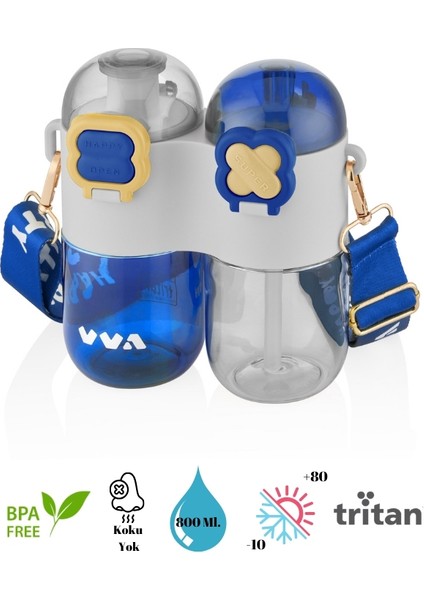 Tkk Tek Gövde Çift Hazneli Pipetli-Pipetsiz Kullanım Askı Aparatlı Çocuk Su Şişesi - 800 Ml.