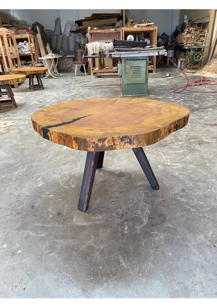 Doğal Orjinal Kütük Ahşap Orta Sehpa, 90 cm