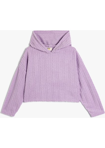 Crop Sweatshirt Kapşonlu Dokulu Manşetleri Lastikli