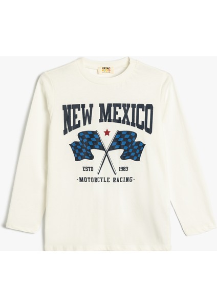 Tişört Uzun Kollu Bisiklet Yaka Yarış Temalı Baskı Detaylı Pamuklu