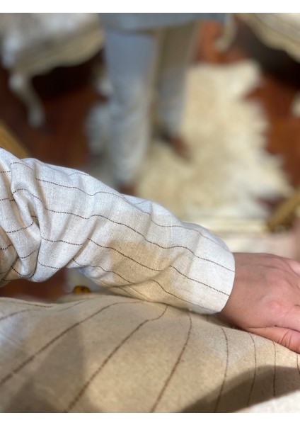 Gokilibutik Astarlı Kadın Lüx Kalite Taş Rengi Çizgili Blazer Ceket modelleri