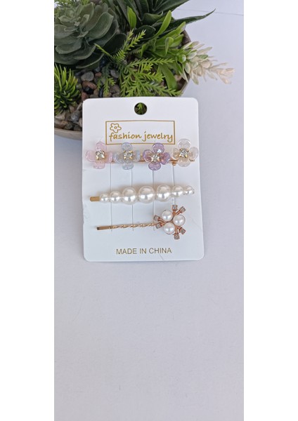 Çiçek ve Incili Toka Seti