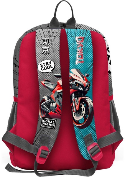 Kids Gri Nefti Anime Motorsiklet Desenli Okul Sırt Çantası T23759 modelleri