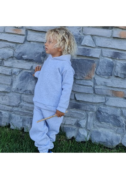 Çocuk Alt Üst Eşofman Kapüşonlu Kalın Kumaş Ikili Takım - Üç Iplik Şardonlu