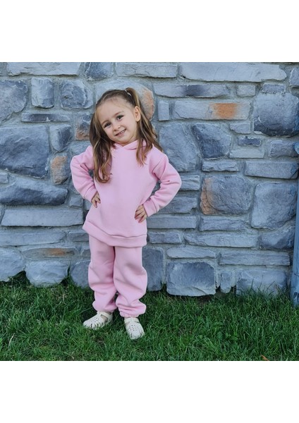 Çocuk Alt Üst Eşofman Kapüşonlu Kalın Kumaş Ikili Takım - Üç Iplik Şardonlu