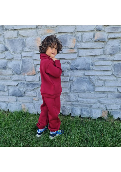 Çocuk Alt Üst Eşofman Kapüşonlu Kalın Kumaş Ikili Takım - Üç Iplik Şardonlu