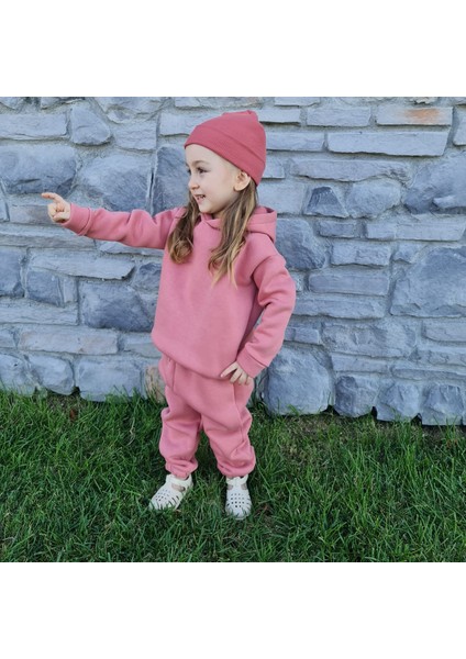 Çocuk Alt Üst Eşofman Kapüşonlu Kalın Kumaş Ikili Takım - Üç Iplik Şardonlu