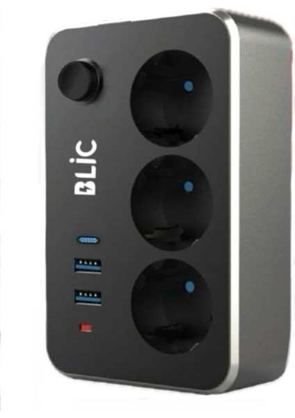 Termal Akım Korumalı 3'lü Priz ve USB Şarj Istasyonu 2 Usb, 1 Type-C