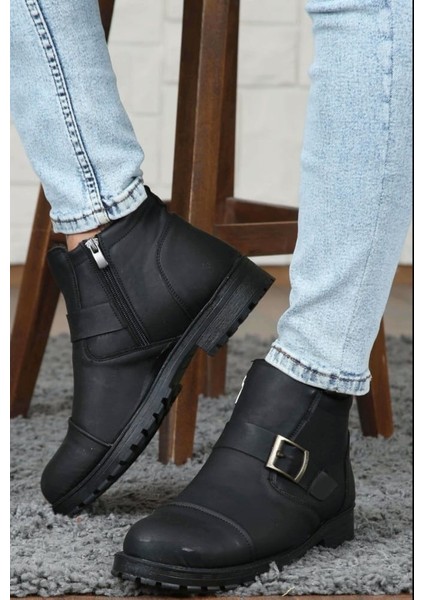 Su&soğuk Geçirmez Kürklü Erkek Kışlık Fermuarlı Bot Kauçuk Taban