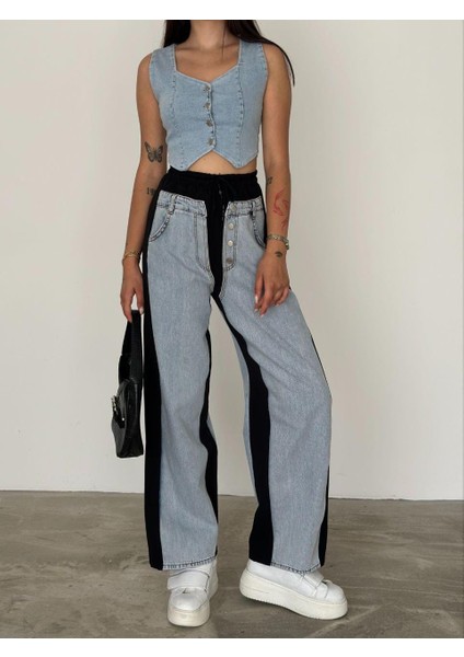 Kadın Keten Garnili Kot Pantolo