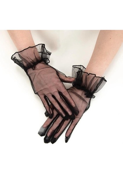Likralı Güpürlü Yetişkin Tül Eldiven Siyah fiyatları