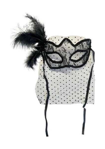 Siyah Puantiyeli Duvaklı Incili Parti Maskesi fiyatları