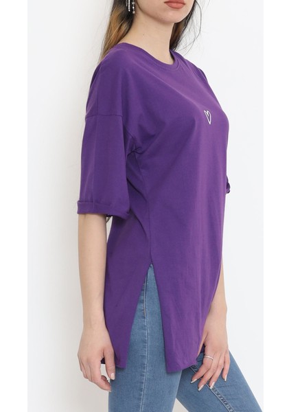 Duble Kol Baskılı T-Shirt Mor - 16556.1567.