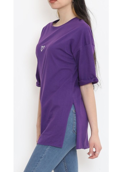 Duble Kol Baskılı T-Shirt Mor - 16556.1567.