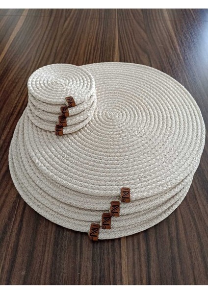Ekru Renk 32 cm 4 Adet Supla 4 Adet 12 cm Bardak altlığı / Amerikan Servis