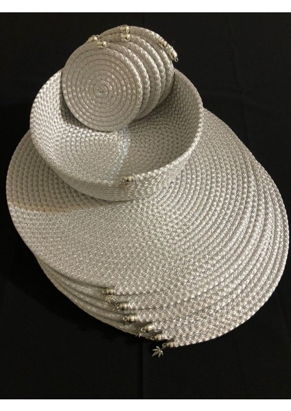 13 Parça 32 cm Açık Gri Supla Takımı /Ekmek Sepeti/Bardak Altlıgı Amerikan Servis