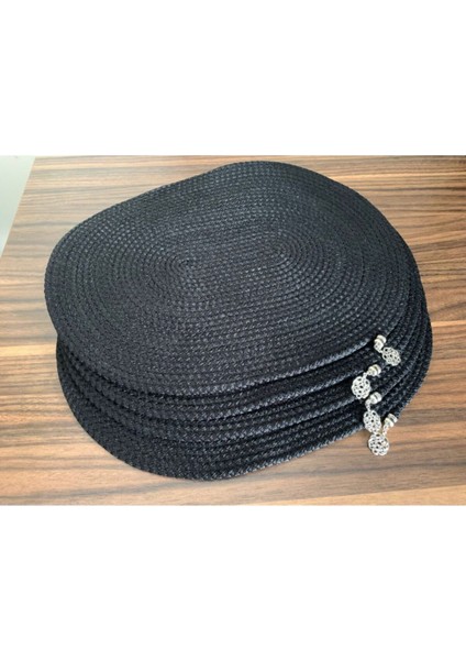 6 Adet Siyah Renk Oval Supla / Amerikan Servis (30 x 40)