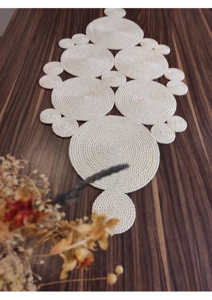Açık Vizon Çok Amaçlı Masa /Salon/ Mutfak Örtüsü/Runner/Dikilerek Yapılmıştır (100 x 45) cm