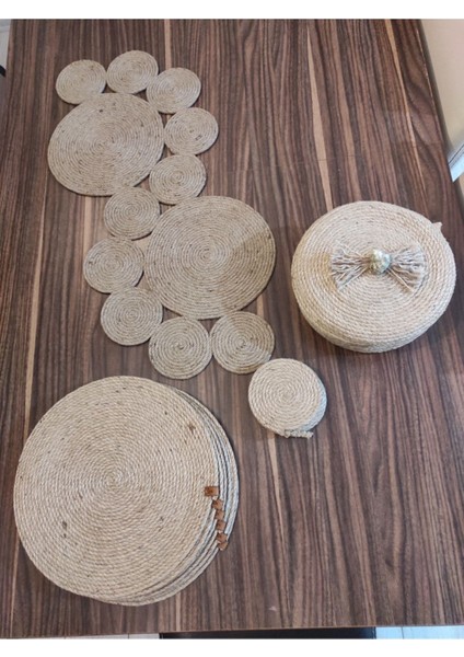 Hasır Runner & Supla / Amerikan Servis & Bardak Altlığı & Dekoratif Sepet Takımı