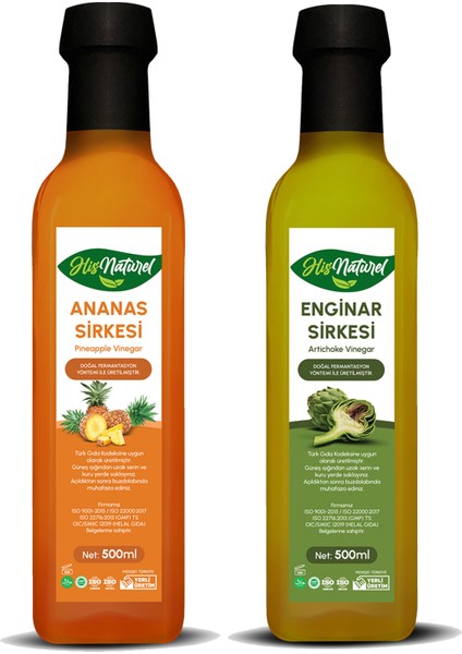 Organik Yıllanmış Ananas Enginar Sirkesi Doğal Fermantasyon 2'li Set 500 Ml.