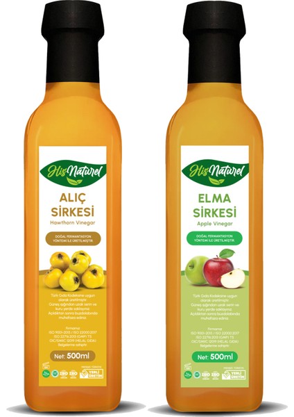 Organik Yıllanmış Alıç ve Elma Sirkesi Doğal Fermantasyon 2'li Set 500 Ml.