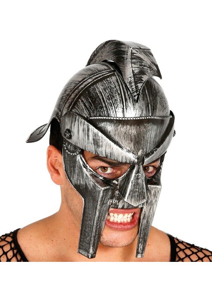Gladyatör Savaş Kaskı Miğferi Ince Başlık Gümüş Renk