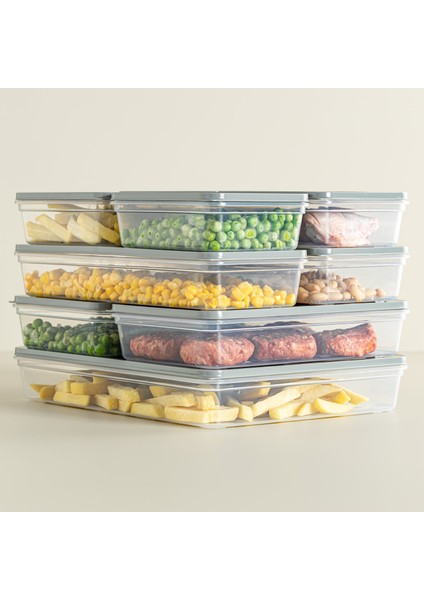9'lu Buzdolabı Düzenleyici Buzluk ve Mikrodalga Saklama Kabı Fresh Box 1x 2400-4X1170-4X600 ml