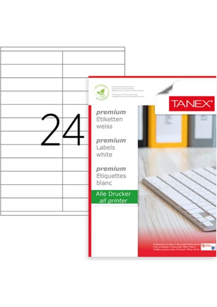 Laser Etiket 100 Yp 105X23 Laser Copy Inkjet Tw 2224 / Tanex
