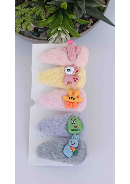 Peluş Çıtçıtlı Çocuk Yan Toka 5 Adet