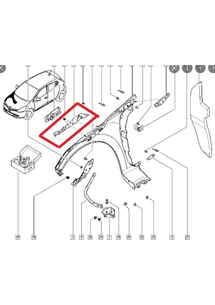 Renault Clio 4 Sport Tourer 13/16 Ön Çamurluk Bağlantı Suportu Sağ (Orta Kısım)(Sac)(Eaglebody fiyatları