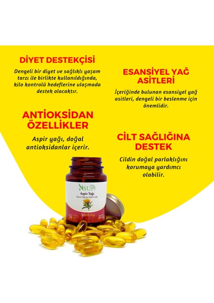 Aspir Yağı Kapsülleri Doğal Enerji, Desteği ve Sağlıklı Yaşam – 1000 Mg 30 Adet Kapsül