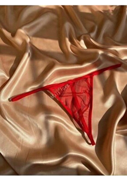 Kadın Kırmızı Esnek Tül String Tanga