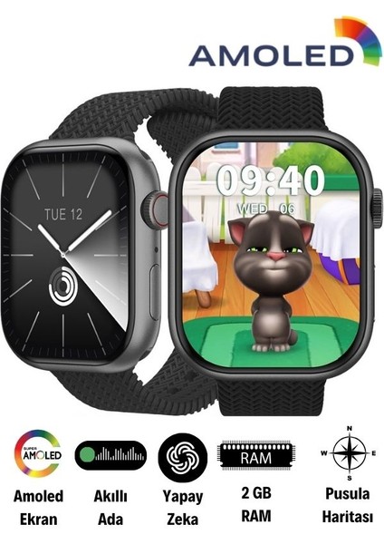 Watch 9 HK9 Pro Plus Akıllı Saat Sesli Görüşmeli Amoled Ekranlı  ChatGPT, Spor Takibi, Ekg iphone Huawei Uyumlu 8