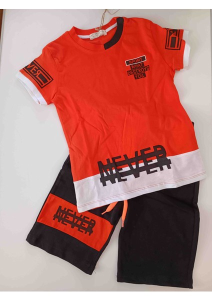 Erkek Çocuk Turuncu Siyah Renk Şortlu Takim