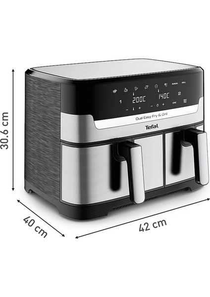 Inox Paslanmaz Çay Makinesi ve 2700W Çift Hazneli Akıllı Programlanabilir Diğital Dokunmatik Ekranlı Yağsız 8.3 Litre Fritöz