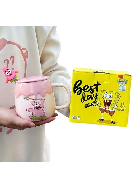 Kapaklı ve Kaşıklı Seramik Kupa Mug (Yurt Dışından)