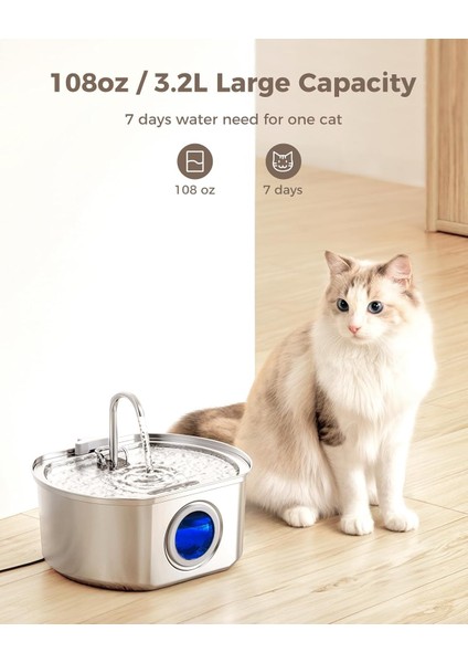 Su Seviyesi Göstergeli Sensörsüz 3.2 L Paslanmaz Çelik Kedi Köpek Için Otomatik Su Pınarı Su Çeşmesi indirimleri