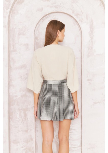 Kadın Bej Önden Bağlamalı Crop Kimono DM7004 indirimleri