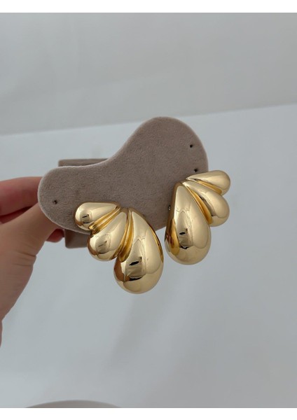 Gold Damla Detay Bombeli Marka Küpe