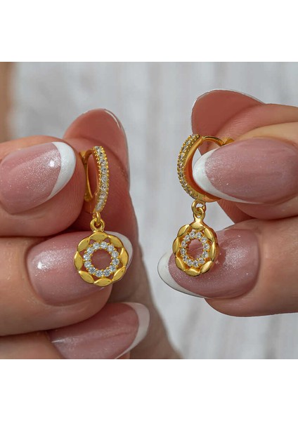 Gümüş Sallantılı Gold Halka Kadın Küpe