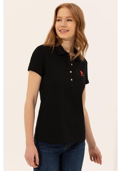 Kadın Siyah Basic Polo Yaka T.shırt