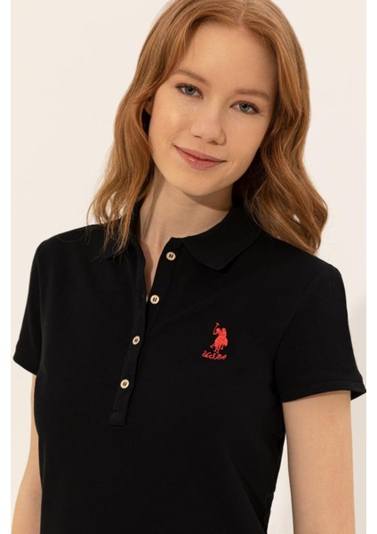 Kadın Siyah Basic Polo Yaka T.shırt