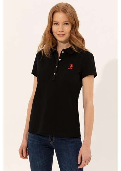 Kadın Siyah Basic Polo Yaka T.shırt