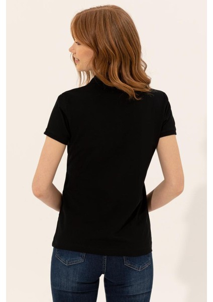 Kadın Siyah Basic Polo Yaka T.shırt indirimleri