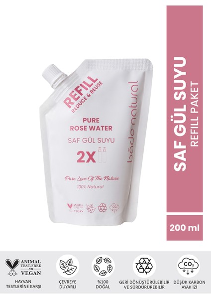 Bade Natural Gül Suyu Aydınlatıcı Tonik Refill 200 ml %100 DoğalSaf