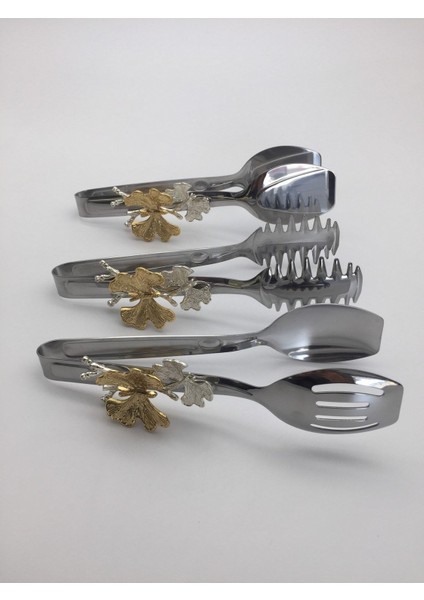 Fiyakalı Ürünler Kelebek Aksesuarlı Gümüş Metal Salata, Makarna, Pasta , Servis , Sunum , Yemek Maşası 3'lü Set