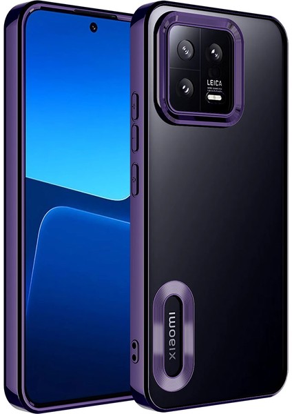 Cepte Aksesuar Xiaomi Mi 13 Kılıf Kamera Korumalı Logo Gösteren Zore Omega Kapak-Derin Mor