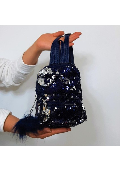 Crn Lacivert Pullu Kız Çocuk Sırt Çantası (16CMX20CMX10CM)