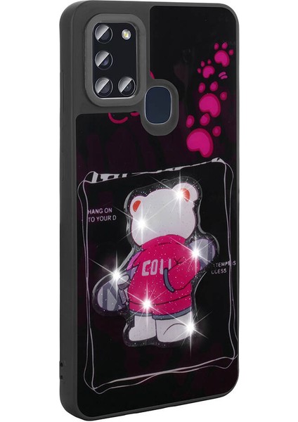 Cepte Aksesuar Galaxy A21S Kılıf Parlayan Kabartmalı Ikonik Figürlü Zore Amas Silikon Kapak-Pembe